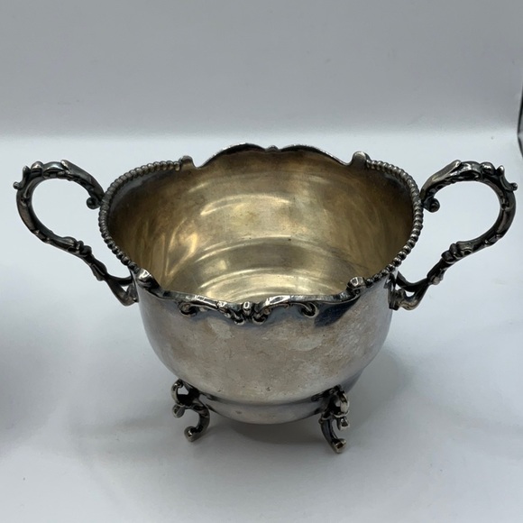 Vintage Rochester Stamping Co. Silver plated Sugar & Cream Bowl gold tone inside - Picture 3 of 7